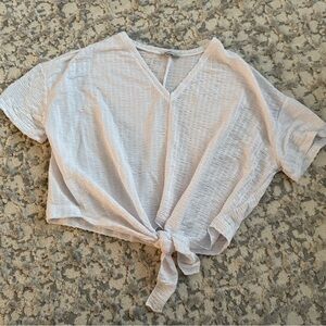 Zara Textured White Tie-Front Blouse